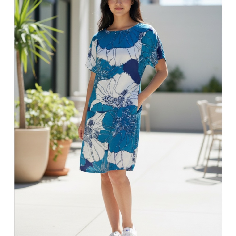 Silk Banana Republic 2008 Dress Womens 0 XS Blue Floral art Mini Sheath stretch